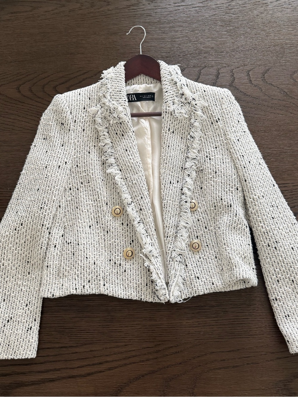 Zara Tweed Fringe Double-Breasted Blazer
